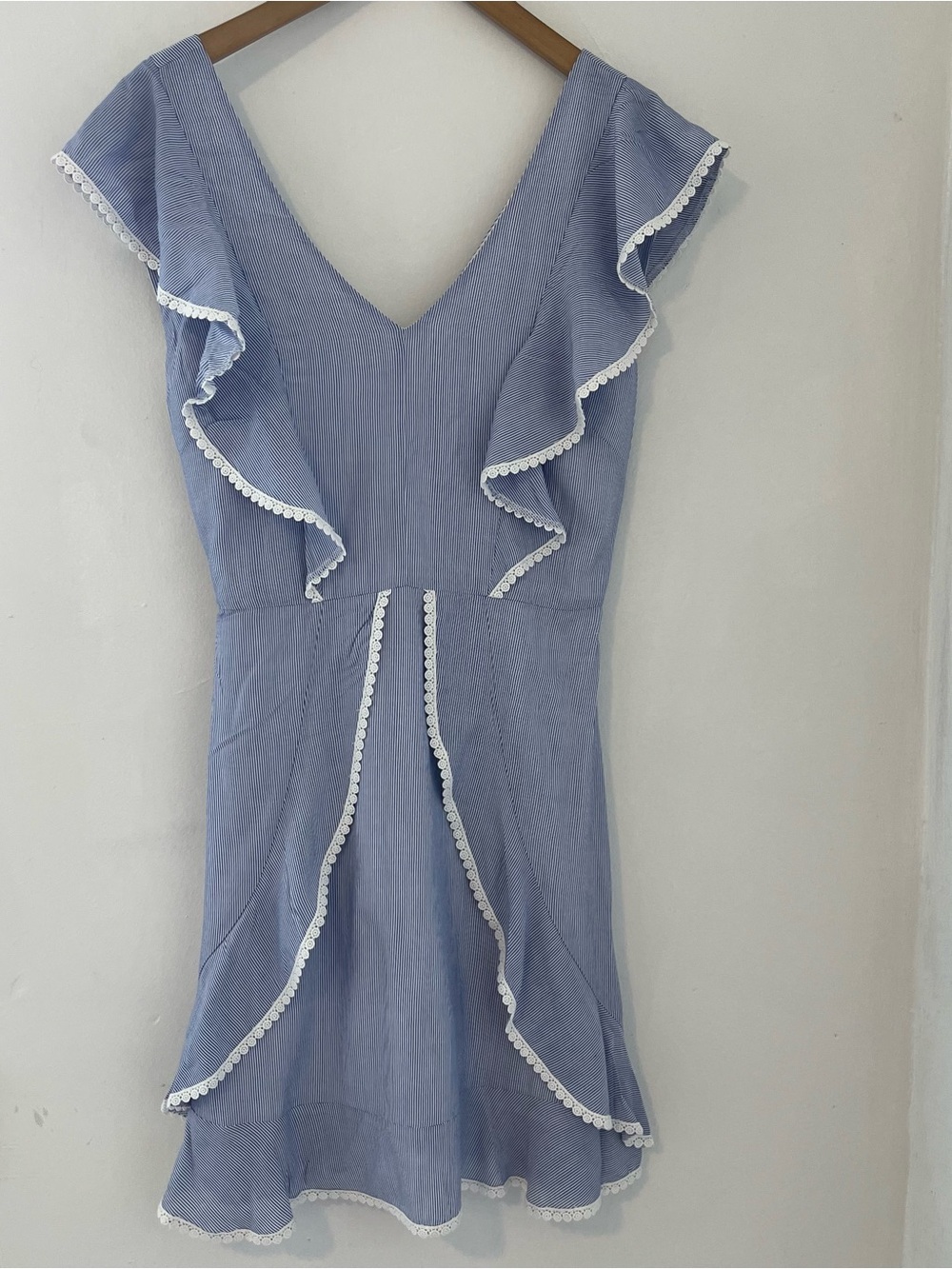 cupcakes & cashmere Blue and White Striped Dress with Eyelet Trim